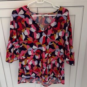 CROSBY by Mollie Burch Colorful Abstract V-Neck Blouse
